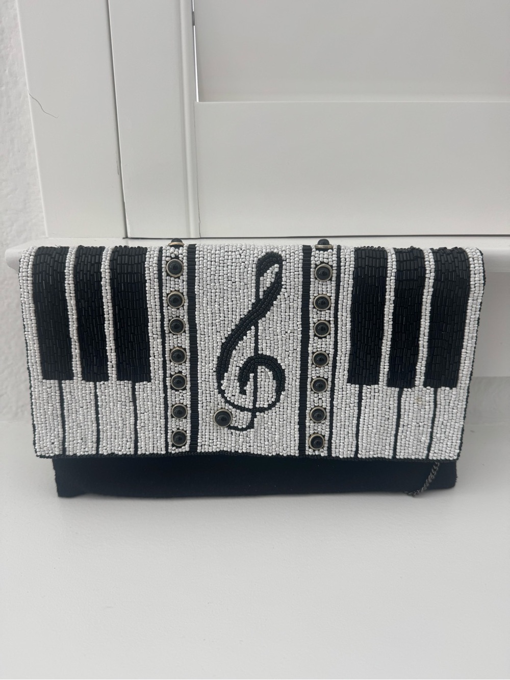 Mary Frances Hand Beaded Onyx Clutch or shoulder bag with Piano Keys